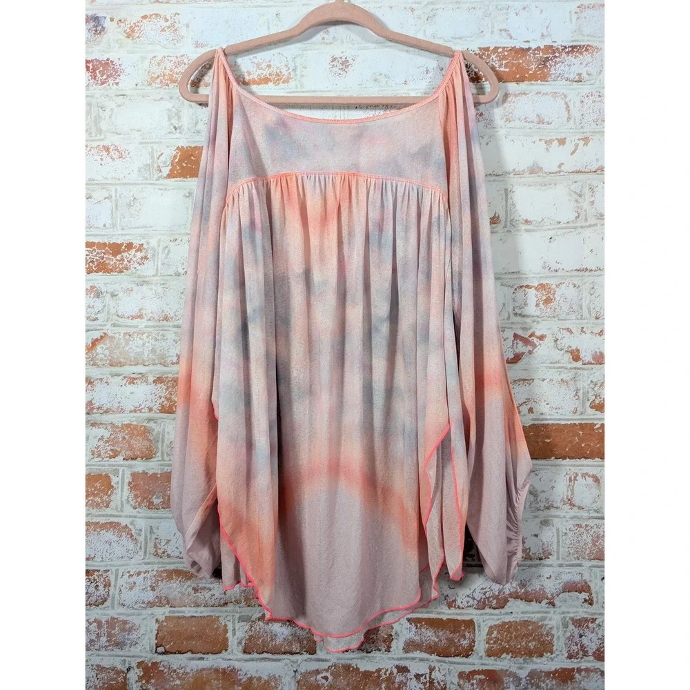 Free People Cold Shoulder Tunic Women XS Pink Tie Dye Boho Long Sleeve Top